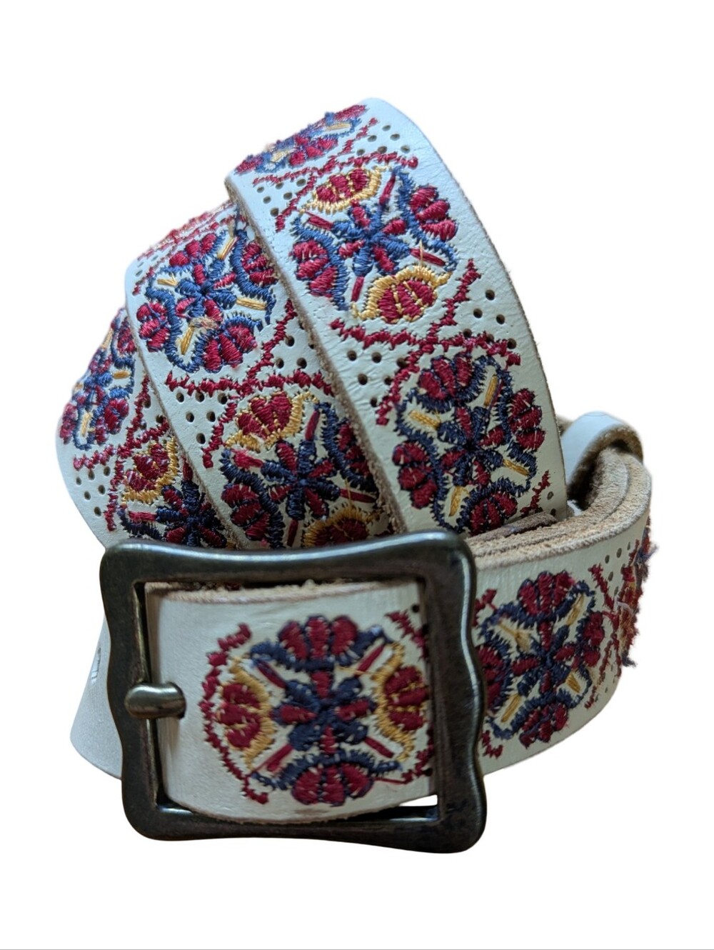 Lucky Brand Embroidered Cream Western Boho Belt (31-35") Size Small